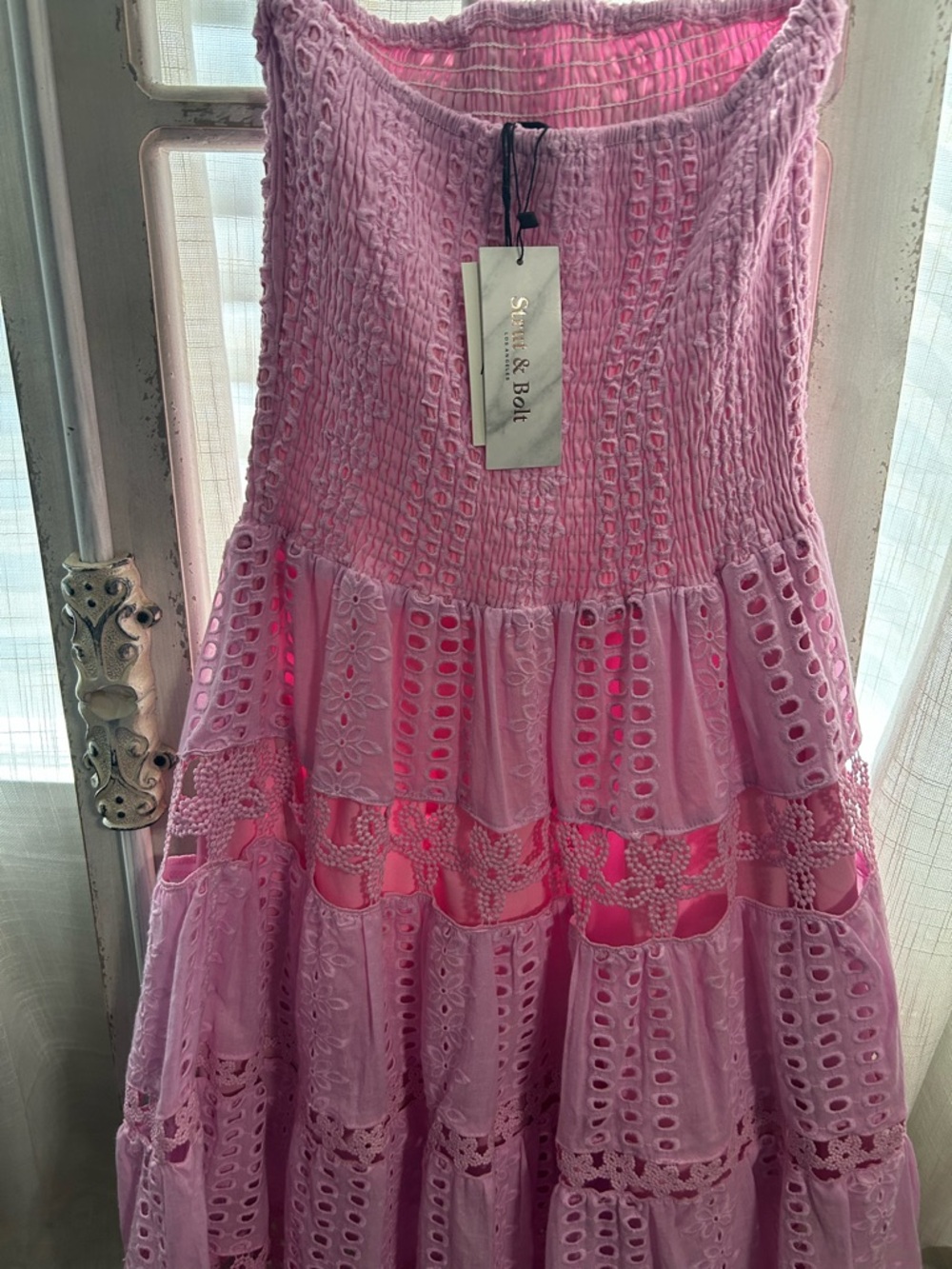 Strut & Bolt Avara Strapless Pink Eyelet Lace Maxi Dress medium wedding party - Picture 5 of 10
